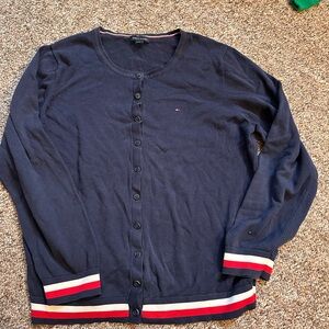 Tommy Hilfiger Navy Knit Cardigan with Red & White Trim